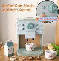 Wooden Pretend Play Kitchen Toys Coffee Machine Mixer Ice Cream Cake Toy Kids Play Food Teapot Cup Tea Set for Boys Girls Gifts 2