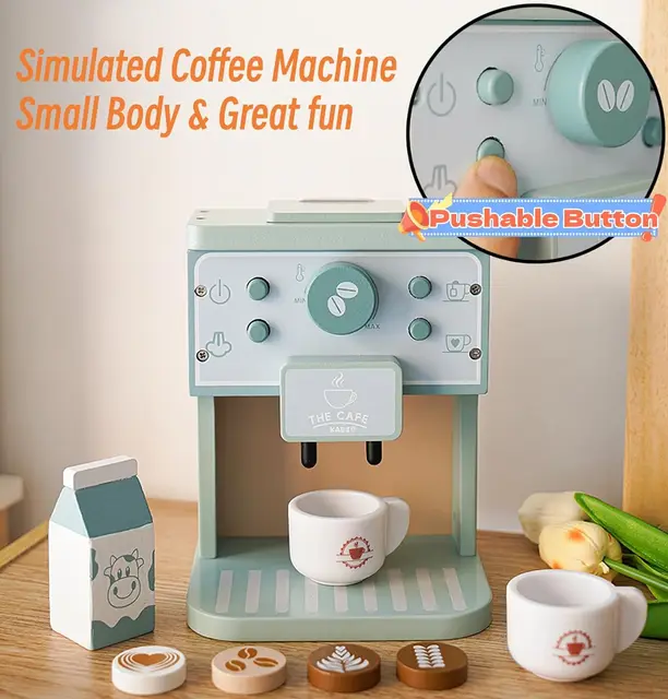 Wooden Pretend Play Kitchen Toys Coffee Machine Mixer Ice Cream Cake Toy Kids Play Food Teapot Cup Tea Set for Boys Girls Gifts 2