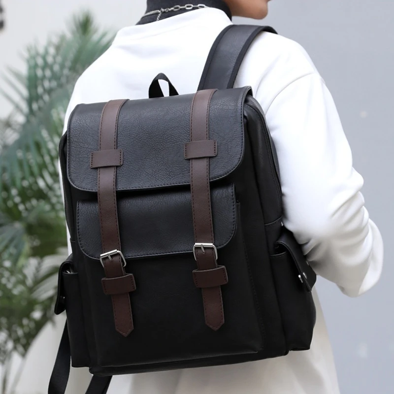 

2025 New Large Capacity Soft PU Leather Backpack Casual Business Computer Bag Student School Bag Travel Backpack