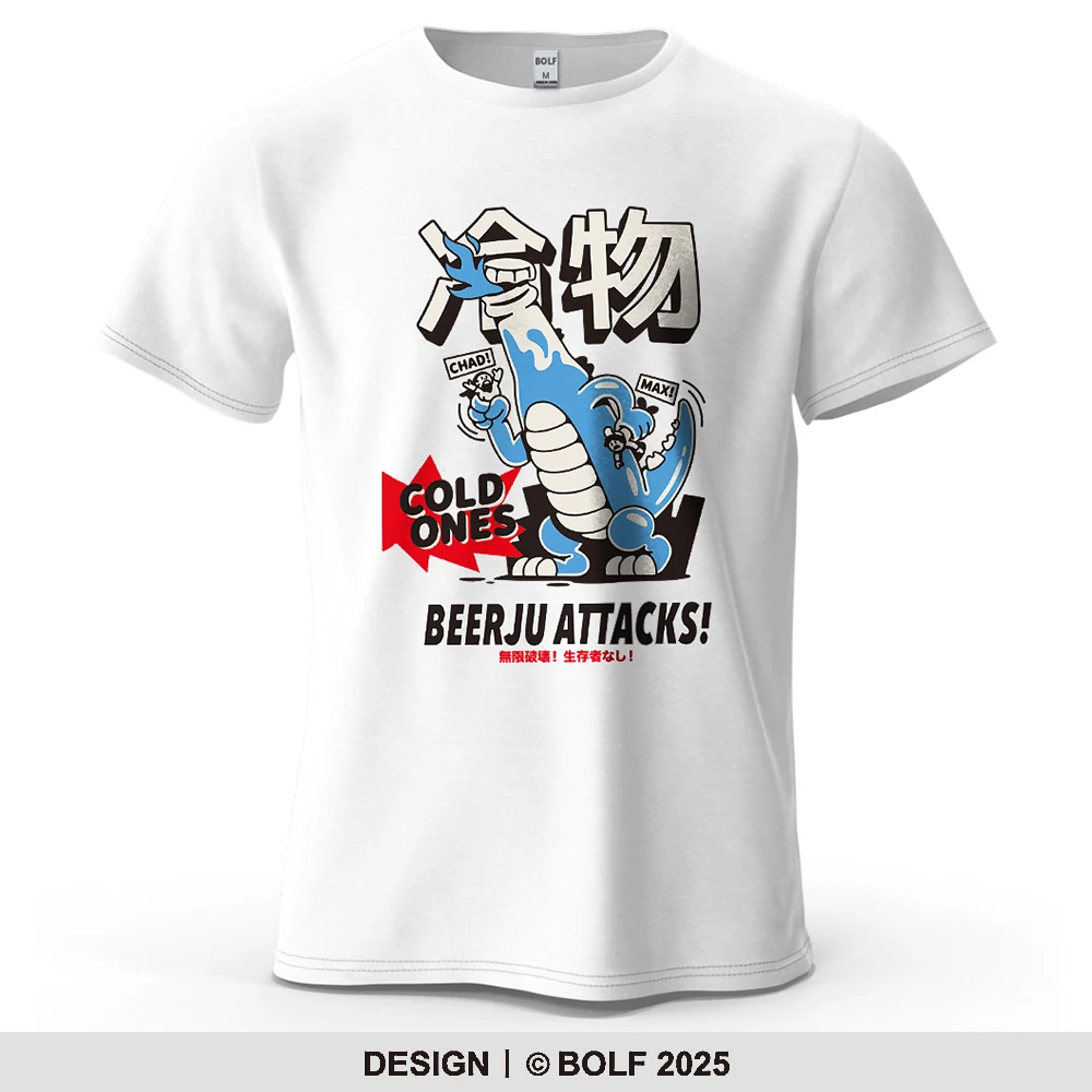 Beerju Dinosaurier-Cartoonisch bedrucktes Herren-T-Shirt aus 100 % Baumwolle, übergroße, humorvolle Grafik-T-Shirts für Damen, Tops, T-Shirts, Streetwear