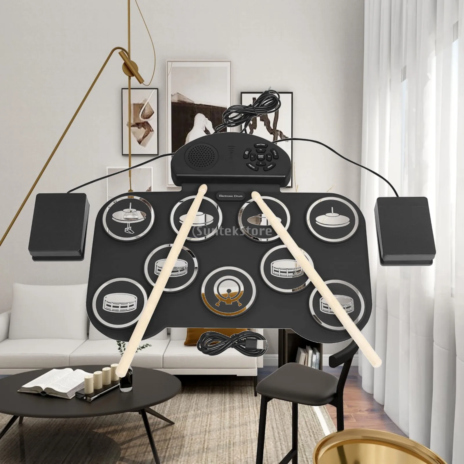 Electronic Drum Pad with Foot Pedals Portable Foldable Electronic Drum Pad USB Powered Compact for Beginner Drummers