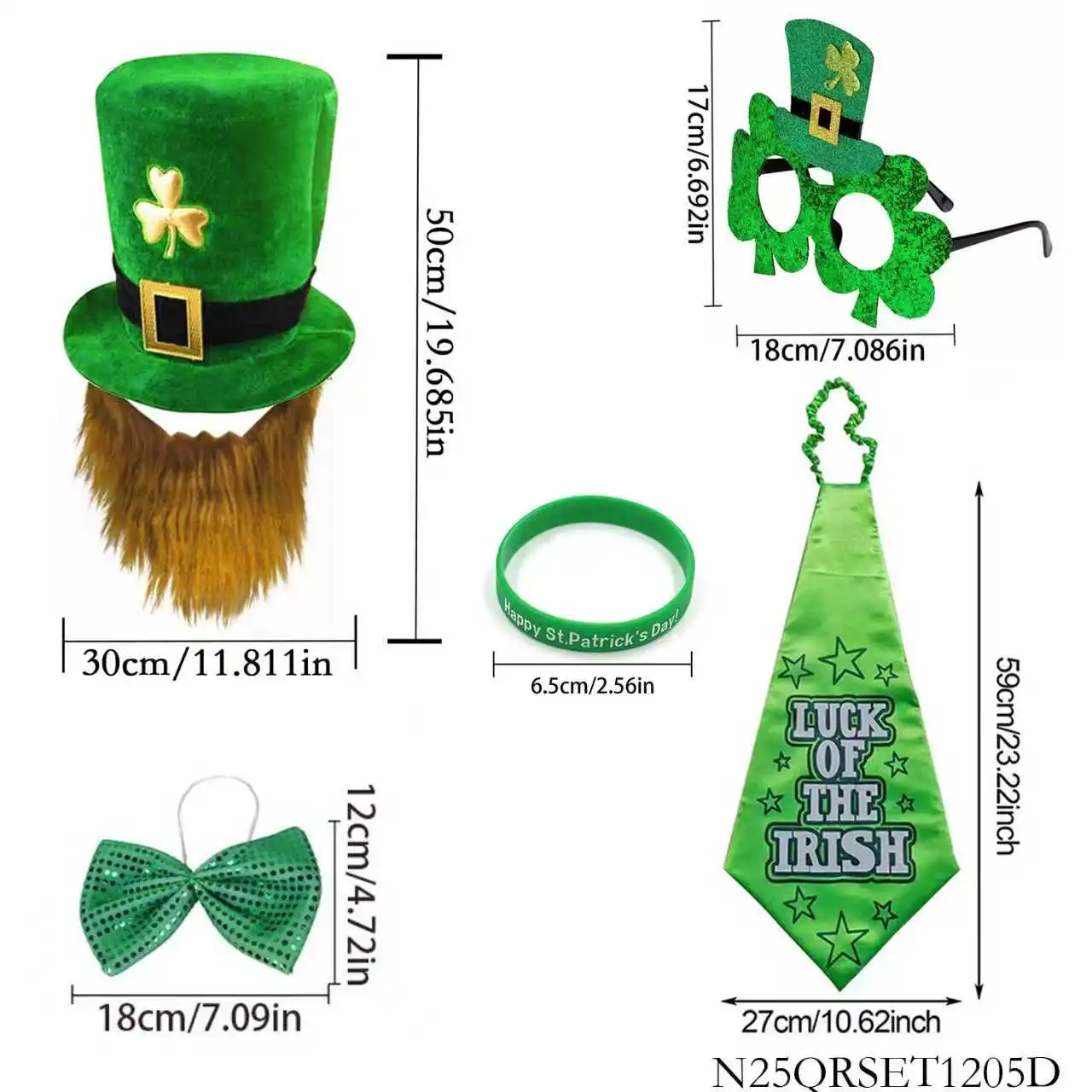 Akcesoria na Szczęśliwy Dzień Świętego Patryka: Kapelusz leprechauna, brokatowe okulary, krawat i muszka – świąteczny irlandzki zestaw do świętowania