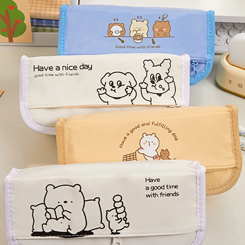 1 قطعة طباعة الحيوان سستة حقيبة أقلام رصاص متعددة الوظائف القرطاسية حالة لطيف حقيبة التخزين للطلاب اللوازم المدرسية سعة كبيرة