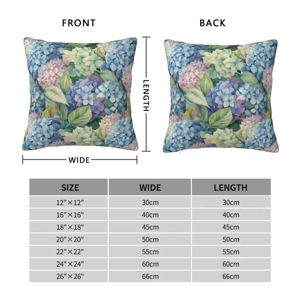 Hydrangea Hortensia Floral Square Pillowcase Polyester Linen Velvet Printed Zip Decor Pillow Case Sofa Cushion Case