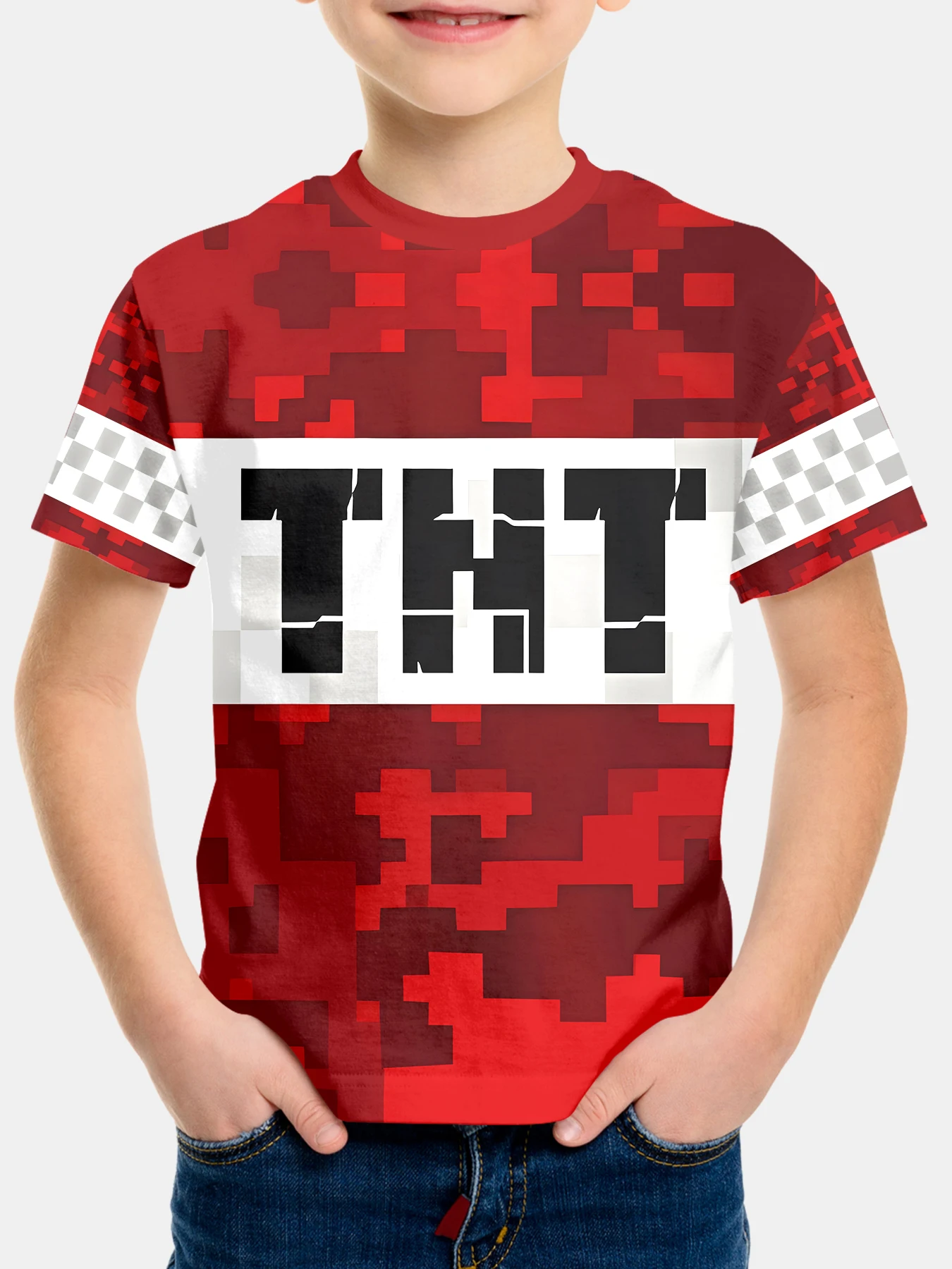 

Boys' Summer Fashion 3D Printed T-shirt - Casual and Comfortable, Short Sleeve, TNT Comfortable T-shirt Red Anime Children's