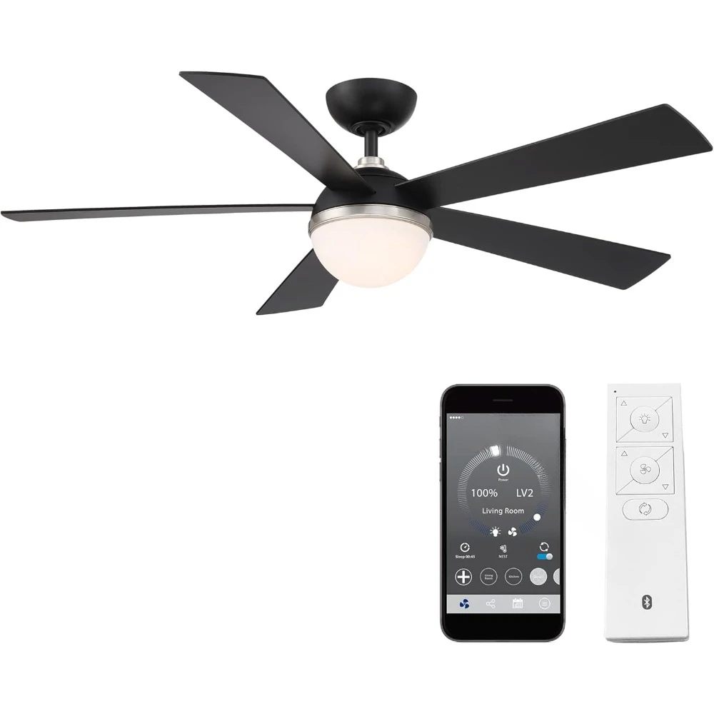 Indoor and Outdoor 5-Blade Smart Home Ceiling Fan 54in Brushed Nickel Matte Black with 3000K LED and Remote Control