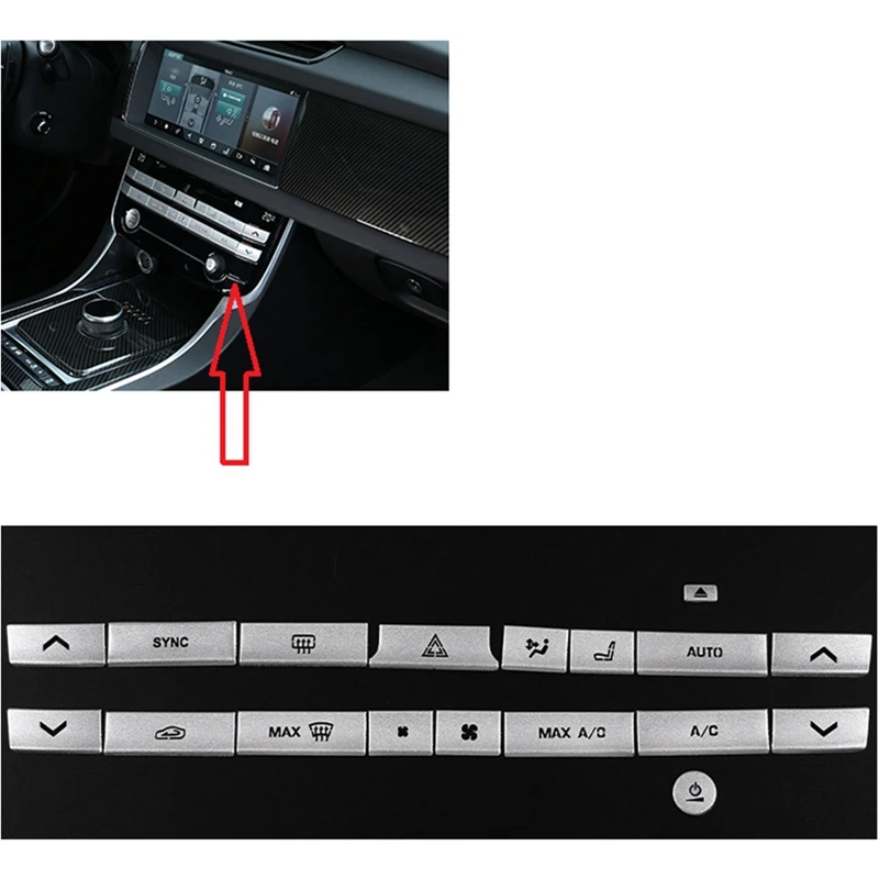 18Pcs Car Consoles Air Conditioning Button Trim Alloy Sticker For Jaguar XF XFL XE XEL 2015-2020 A/C Button Trims Cover