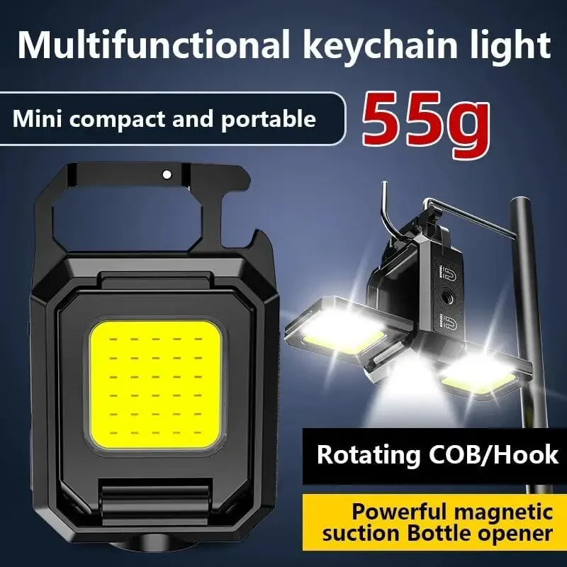 LED Mini Keychain Light XPE Pocket Work Light COB Flashlight USB Rechargeable Emergency Flashlight for Outdoor Camping Fishing