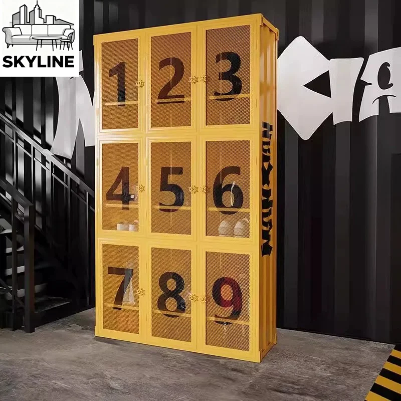 Lockable Iron Storage Cabinet with Multiple Compartments, Industrial Style Staff & Gym Personal Deposit Locker