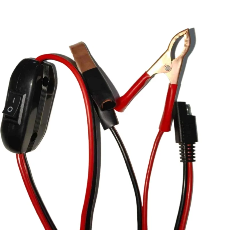 

12AWG Pure Copper Red & Black Wire - SAE To 30A Alligator Clips Power Cord with Switch for Car Electronics