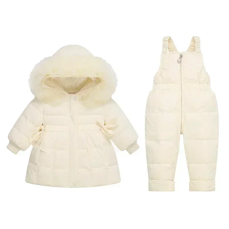 2024 Winter down jacket Jumpsuit Baby Boy parka real Fur Girl Clothes children Clothing Set Toddler Thick warm Overalls Snowsuit