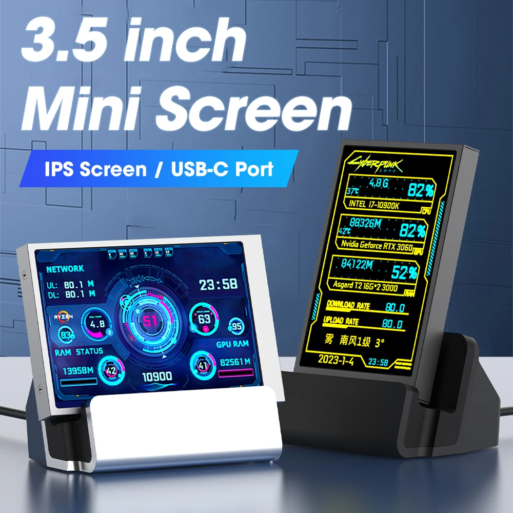 USB C 포트 CPU GPU RAM HDD 모니터, AIDA64 미니 모니터용 USB 디스플레이, 3.5 인치, 5 인치 IPS 스크린, C타입 보조 스크린