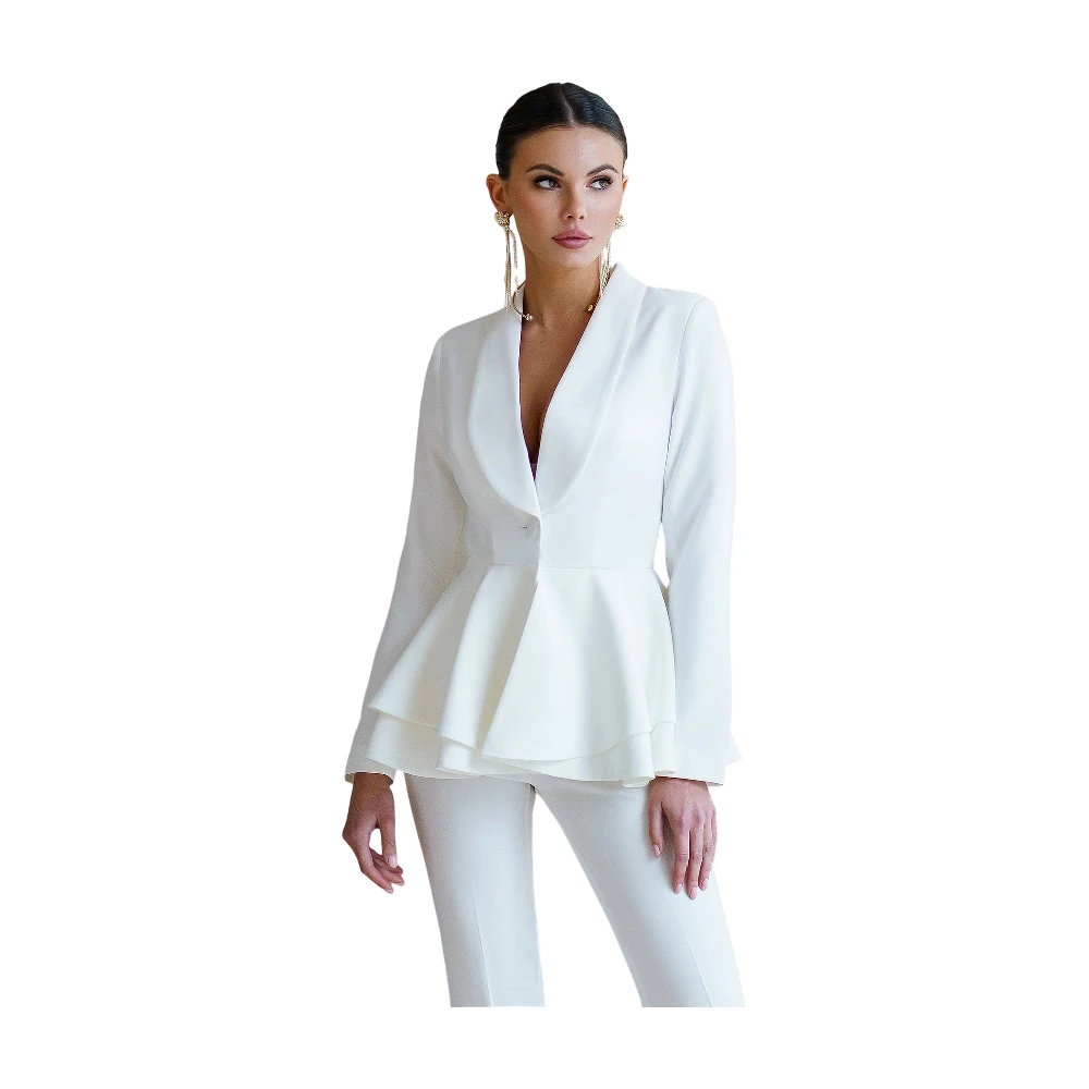 Women's Dresses Suit Gowns Elegant Appliques Shawl Lapel Jacket Coat And Pants For Female Satin 2 Pieces Suit Customized W5281