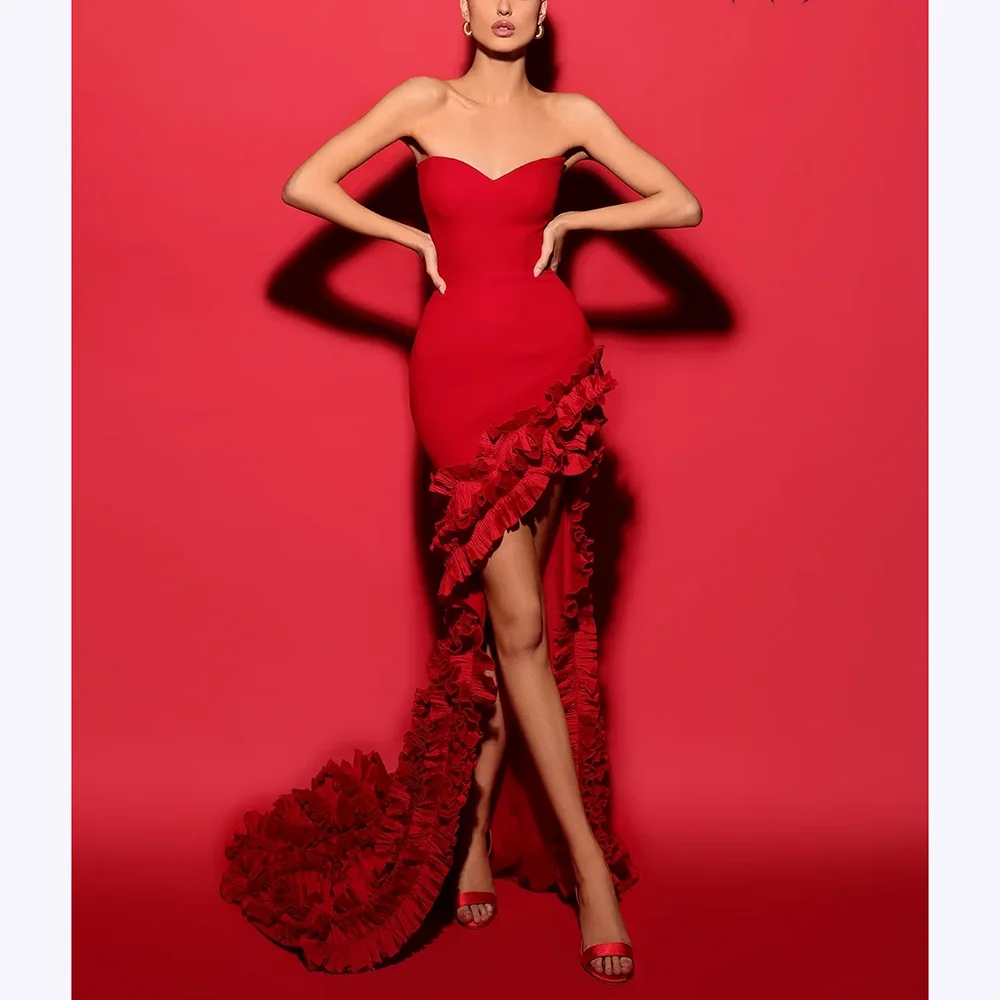 

Stylish Evening Dresses Sweetheart Sleeveless Mermaid Pleats Sweep Train Cocktail Party Prom Dress Women Wedding Gown Customized