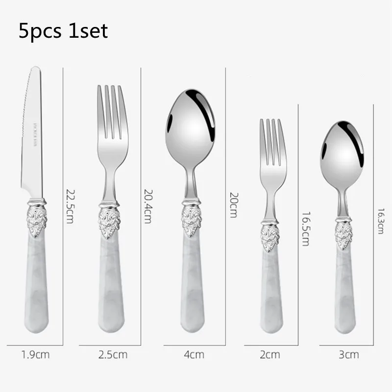 4Pcs/Set Flatware Knife Fork Spoon Stainless Steel Set Marble Plastic Handle Household Light Luxury Dessert Scoop Steak Knives