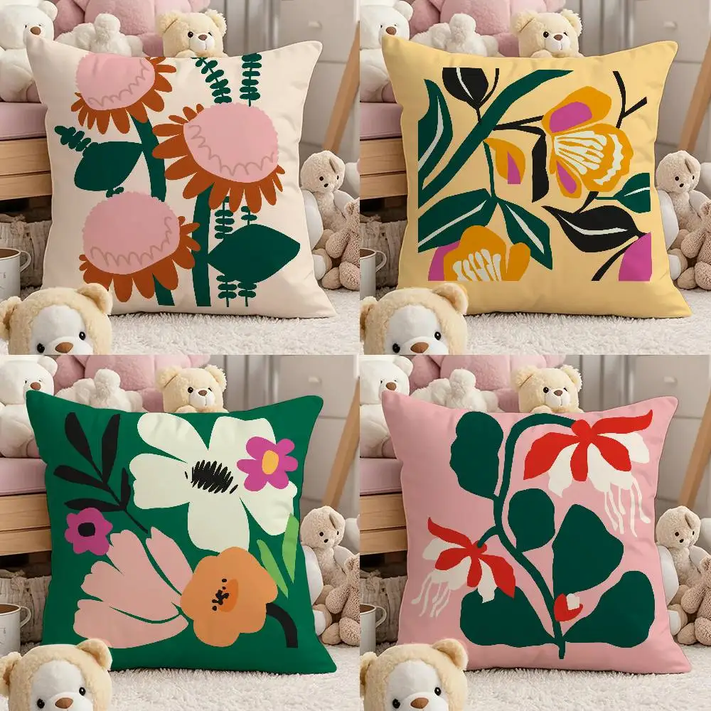

Ins Retro Abstract Plants And Flowers Pillow Case Comfort Sofa Bed Silky Elegant Invisible Zipper Custom Decorative Cushion Cove