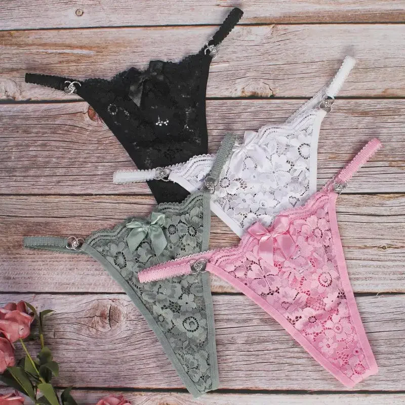 

Lace Ribbons Sexy Thong Bow Hardware Round Buckle Underwear for Women Sexy Panties Thongs Women Sexy Women Underwear