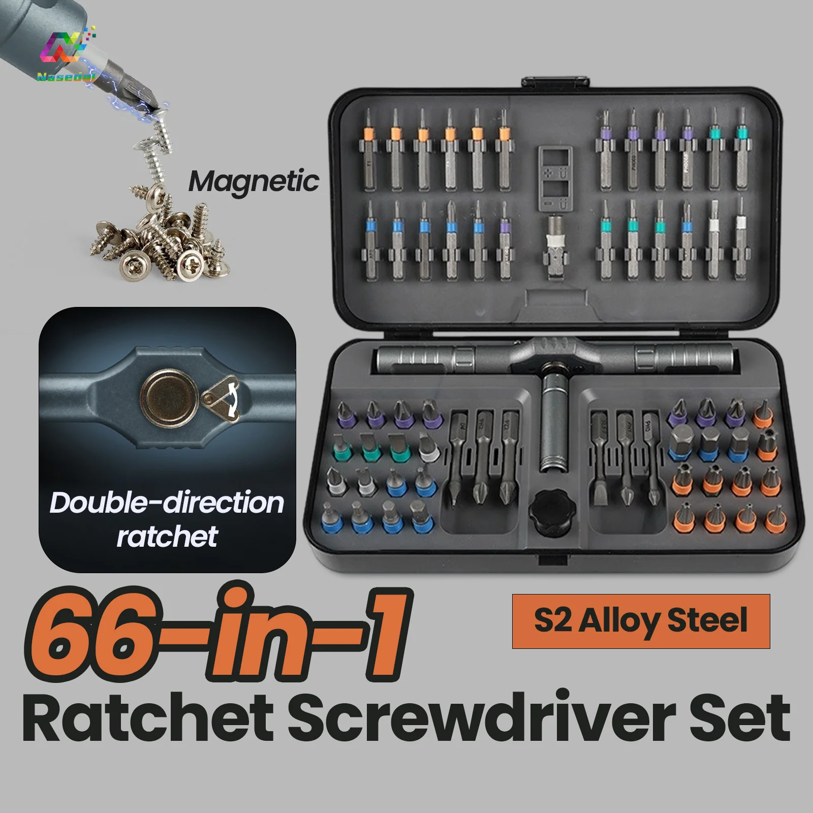 Professional 66-in-1 Multi-Purpose Screwdriver Kit with S2 Steel Bits Bidirectional Ratchet for Home Electronic Repairs Tool