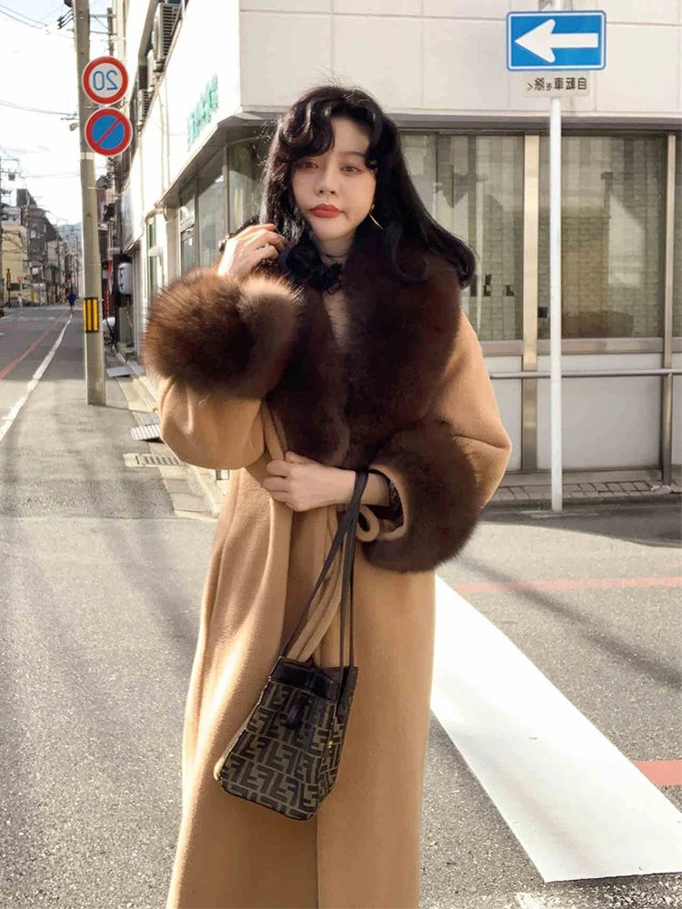 ฤดูหนาว Faux Fox ขนสัตว์ผู้หญิงขนาดใหญ่ผ้าพันคอขนสัตว์ชุดขนสัตว์ผ้าคลุมไหล่ขนสัตว์ชุดหรูหรา Furry Wraps ผ้าพันคอ Coat Jacket