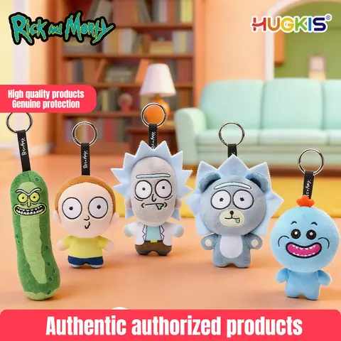 HUGKIS Official Rick And Morty Plush Keychains Stuffed Doll Pendant Bag Backpack Charm Collectibles Gifts For Adults Anime Fans