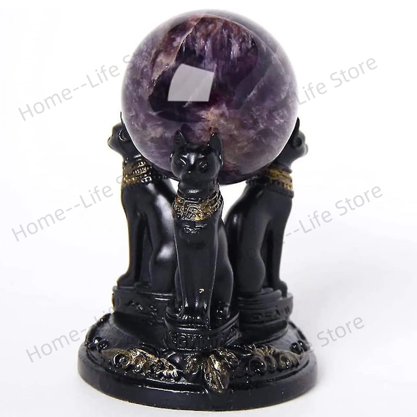 

Lovely Three Black Egyptian Mau Cat Elf Guard Crafts Resin Ornament Myth Feng Shui Amulet Crystal Ball Display Stand Home Decor
