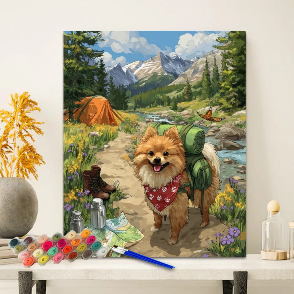 Painting By Numbers  Backpack dog  Anniversary gift on Digital Painting Canvas Acrylic Paint Image Digital Coloring