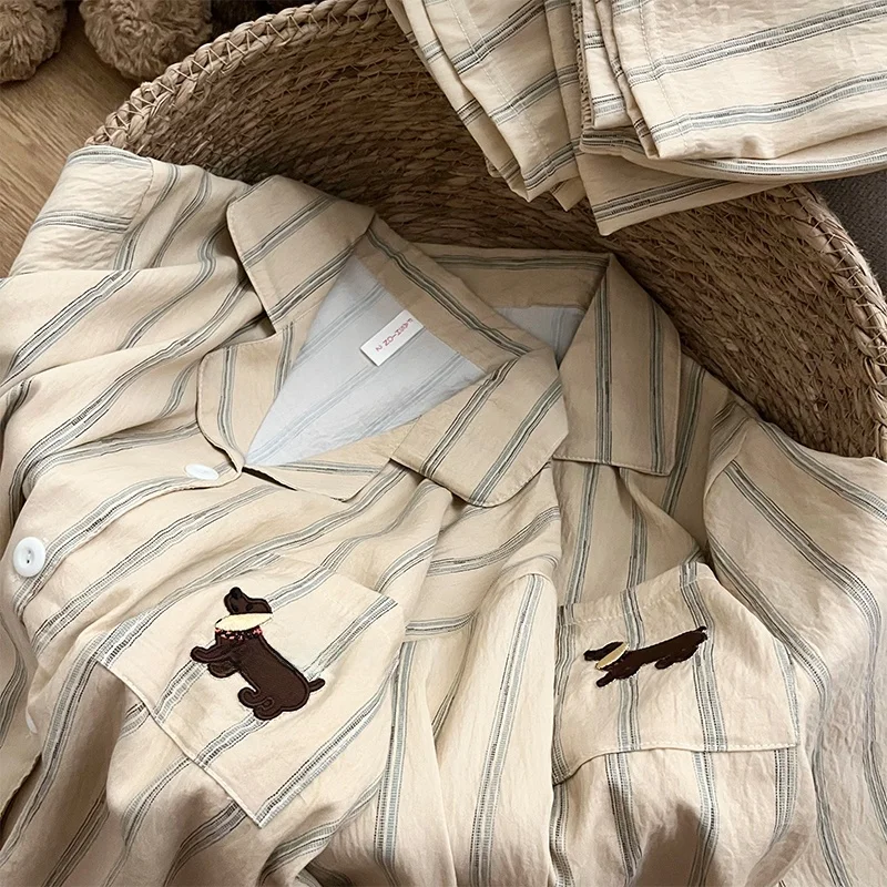 Couples Spwear Spring Autumn Long Sve Loose Pure Cotton Cartoon Home Clothes Men's Women's Matching Pajamas Set