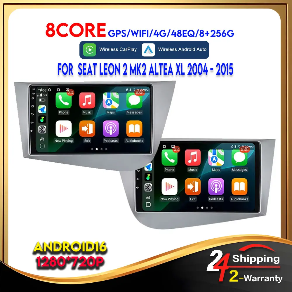 For Seat Leon 2 MK2 Altea XL 2004 - 2015 Android 16 Carplay Wireless Multimedia Automotive Car Audio Bluetooth Autostereo 4G