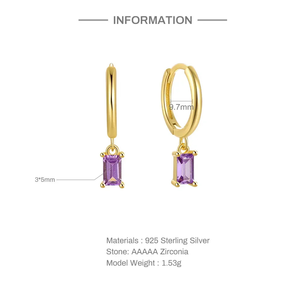 KO Romantic Purple Zircon Small Hoop Earrings for Women Plata 925 Sterling Silver 18K Gold Plated Huggies Earring Fine Jewel