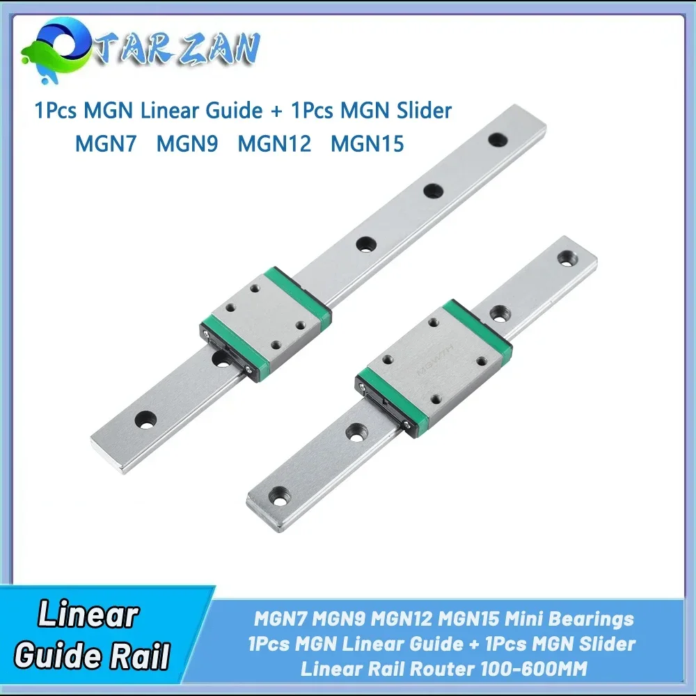 MGN7 MGN9 MGN12 MGN15 100 200 400 500 600mm Miniature Linear Rail Slide 1PC Linear Guide+1PC MGN Block for CNC 3D Printer Part