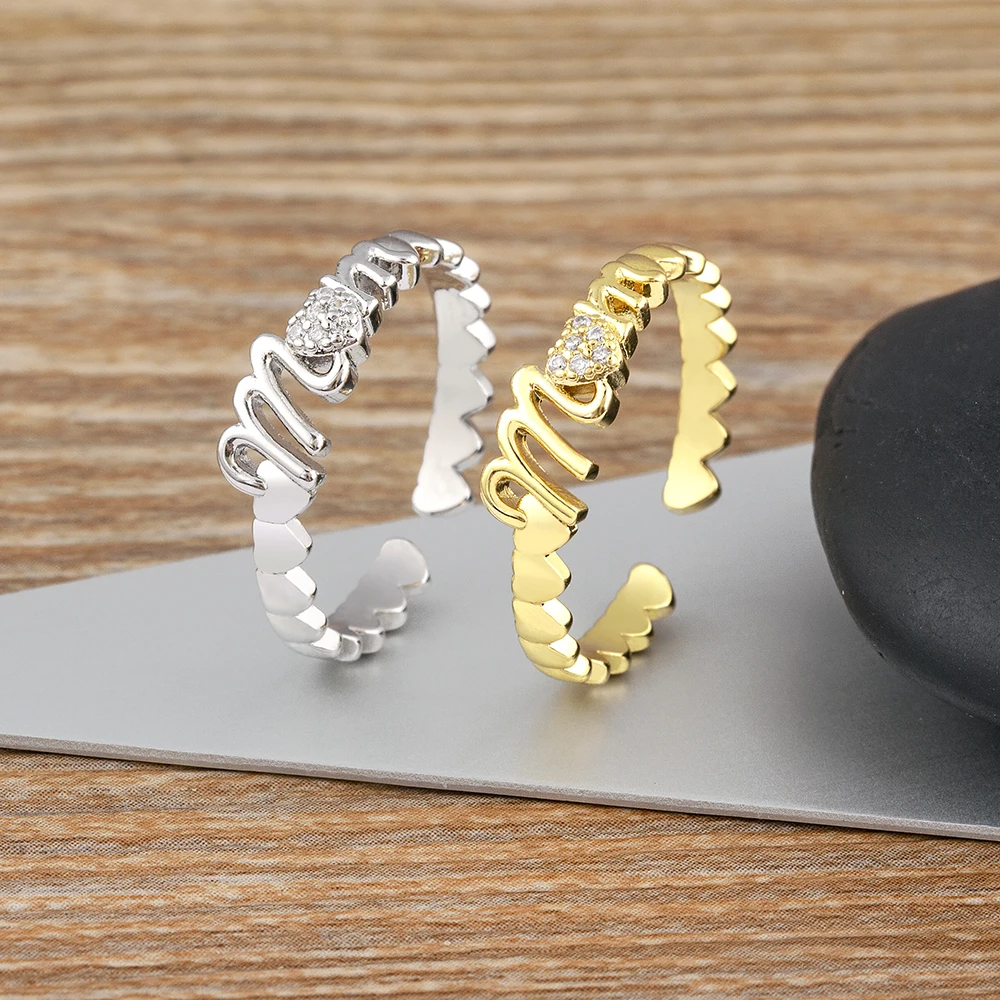 Nidin แหวนเซอร์คอนแบบมีตัวอักษรแบบเปิดสำหรับผู้หญิงสีทองเงินแบบปรับได้แหวนประดับของขวัญวันแม่