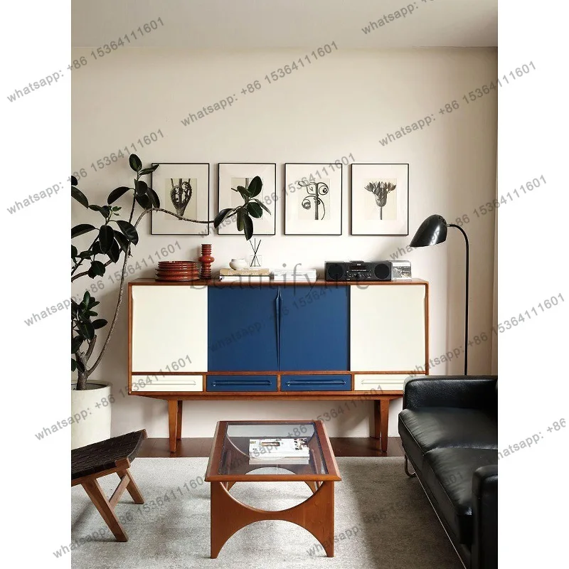 

Retro, classic design, color matching four-door storage solid wood side cabinet