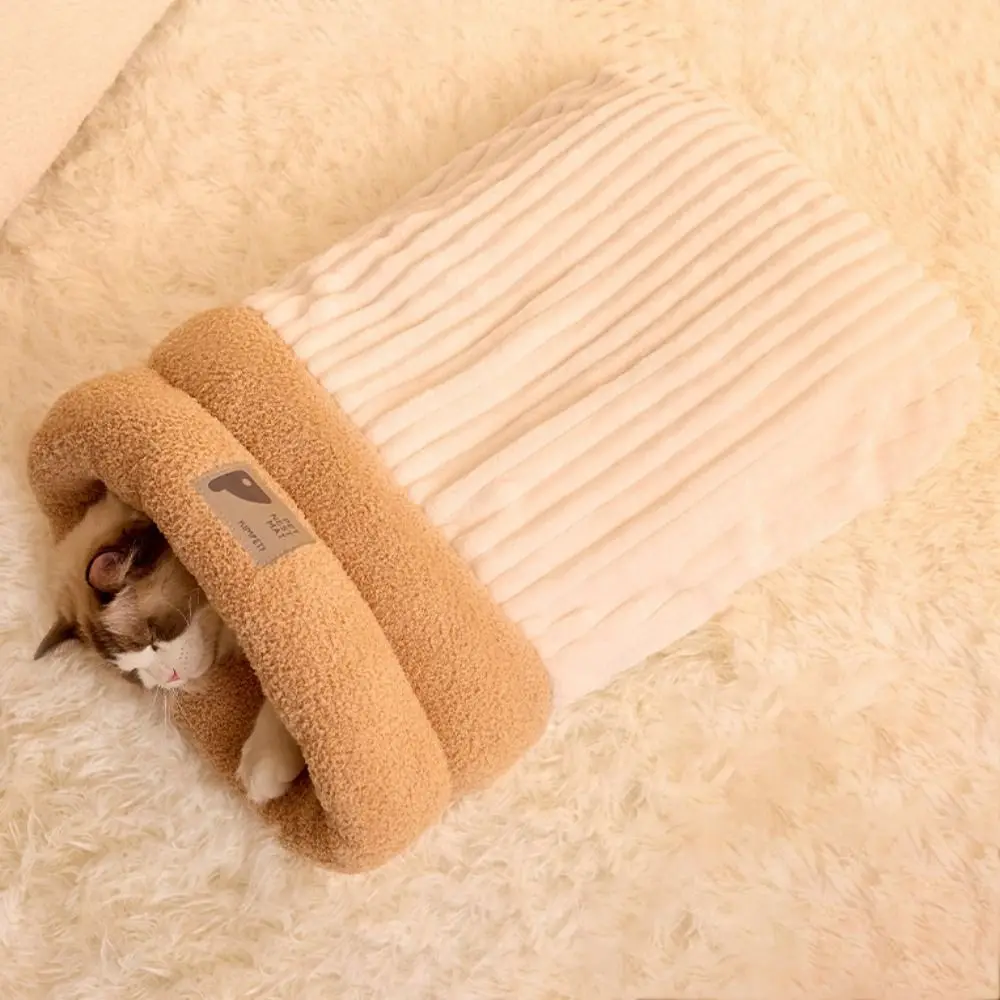 1pc Winter Thickened Cat Sleeping Bag Soft Semi-closed Tunnel Cat Nest Lamb Fleece Comfortable Pet Pocket Quilt Bed