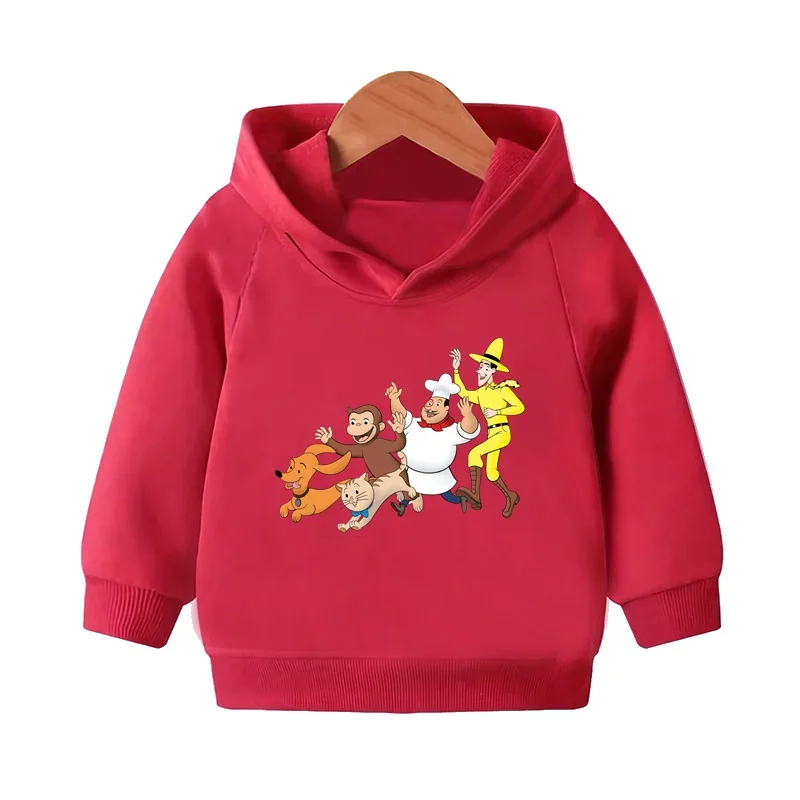 Curious George Funny Monkey Cartoon Kids Hooded Hoodies Girls Clothes Children Sweatshirts Autumn Baby Pullover Tops,KMT5266