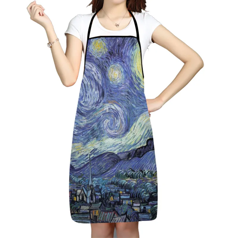 Kitchen Apron Van Gogh The Starry Night Printed Sleeveless Oxford Fabric Aprons for Men Women Home Cleaning Tools Creative Gifts