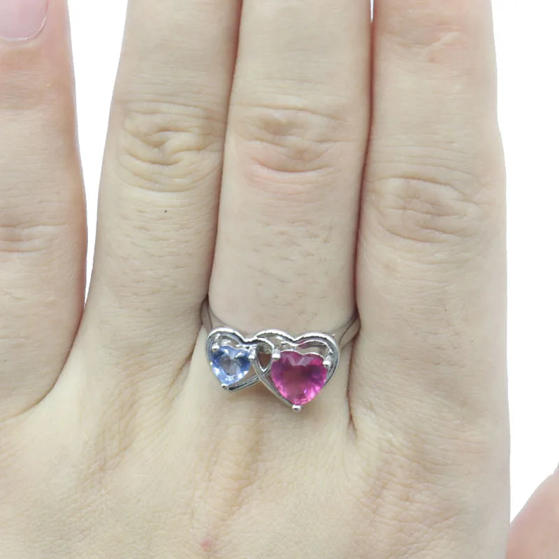 Buy 2 Get 1 Free 17x11mm Stunning Heart Shape 2.8g Pink Tourmaline Violet Tanzanite Pink Morganite CZ Silver Rings