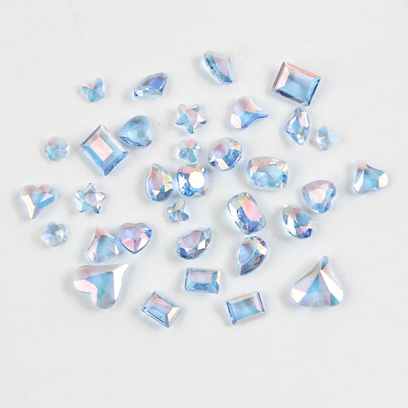 New Shiny Glass Crystal Transparent Blue Aurora AB Mix Shape Pointback, Hybrid DIY Manicure Decoration Rhinestone Diamond