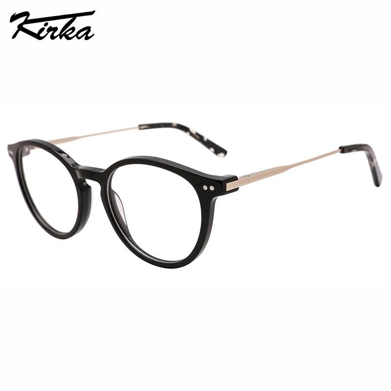 Kirka Unisex Acetate Round Creamy Transparent Frames Fashionable Metal Temples Optical Prescription Eyeglasses WD4263