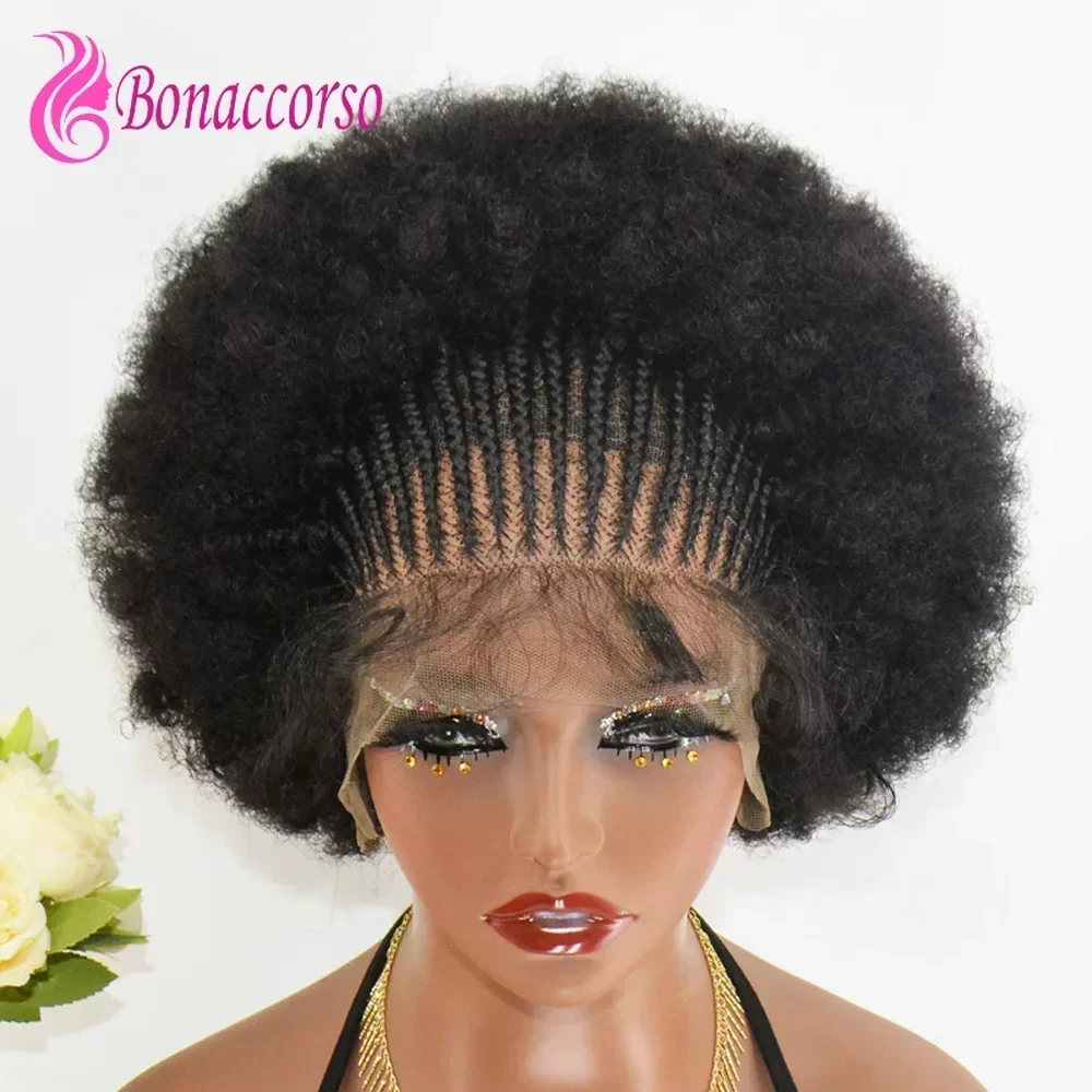 13x6 Lace Braided Wig Afro Kinky Curly Explosive Head Synthetic Short Curly Wig For Women 250% Density Baby Hair Wig Daily Use