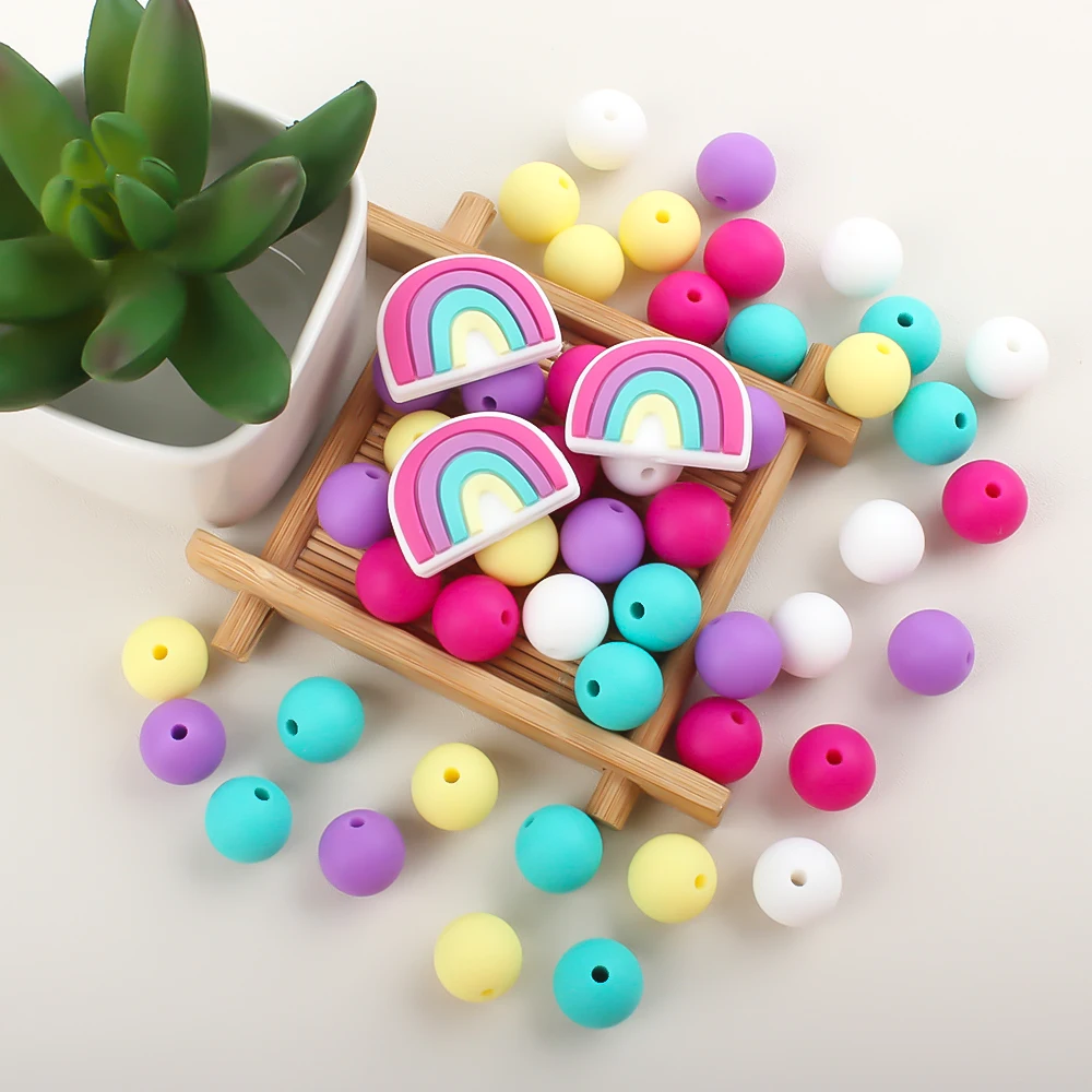 

53Pcs Silicone Beads Rainbow Baby Teether Beads Food Grade for Jewelry Making DIY Pacifier Chain Mobile Phone Chain Accessorie