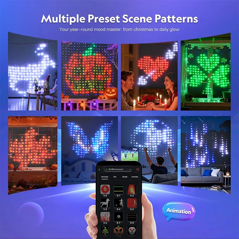 Diy Smart Curtain Light App String Light Projection Lamp Indoor Ambient Decor Light Bluetooth Controlled Usb Home Party Supplies