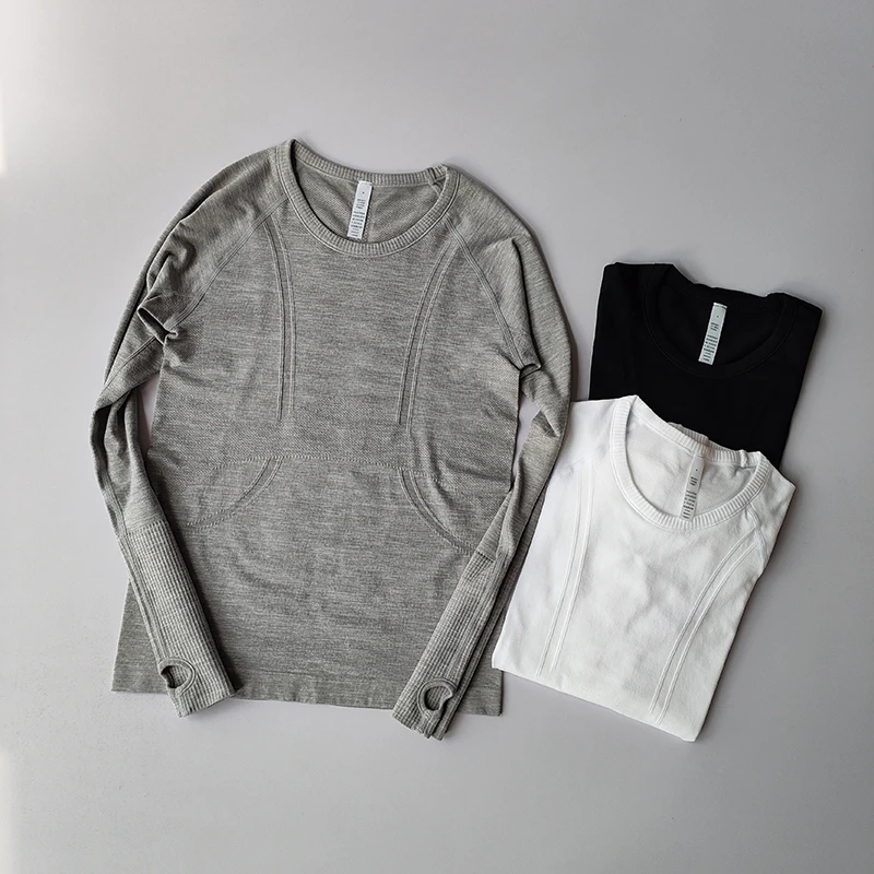 

Одежда для йоги: спортивные топы для женщин с круглым вырезом, длинными рукавами, бесшовные, утягивающие, дышащие, быстросохнущие, для бега и фитнеса.