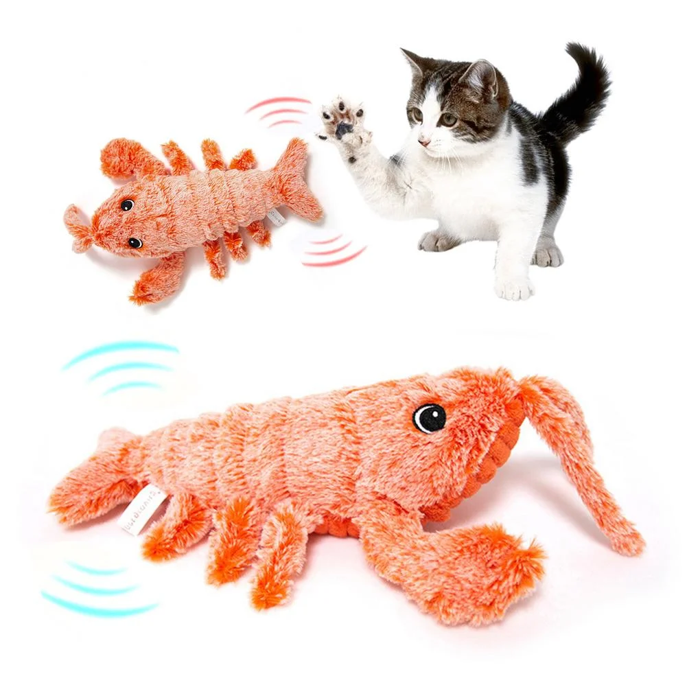 Giocattolo elettrico per gatti che salta Gamberetti Simulazione in movimento Aragosta Giocattoli di peluche elettronici per cani da compagnia Gatti