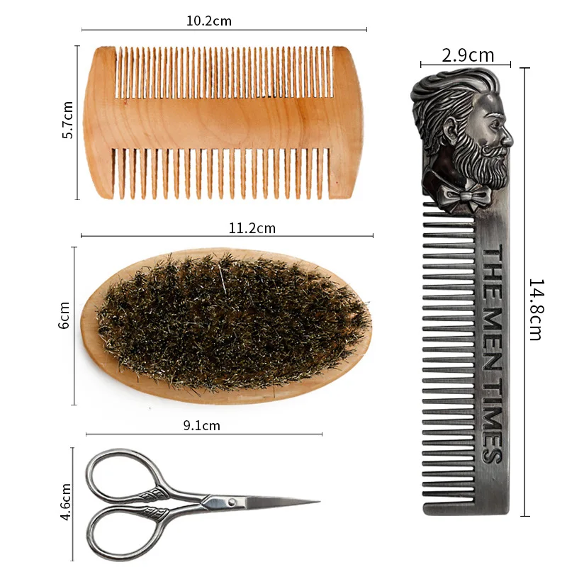 

Professional Soft Boar Bristle Wood Beard Shaving Brush Men Mustache Comb Kit With Gift Bag Hairdresser Brush Hair Combs