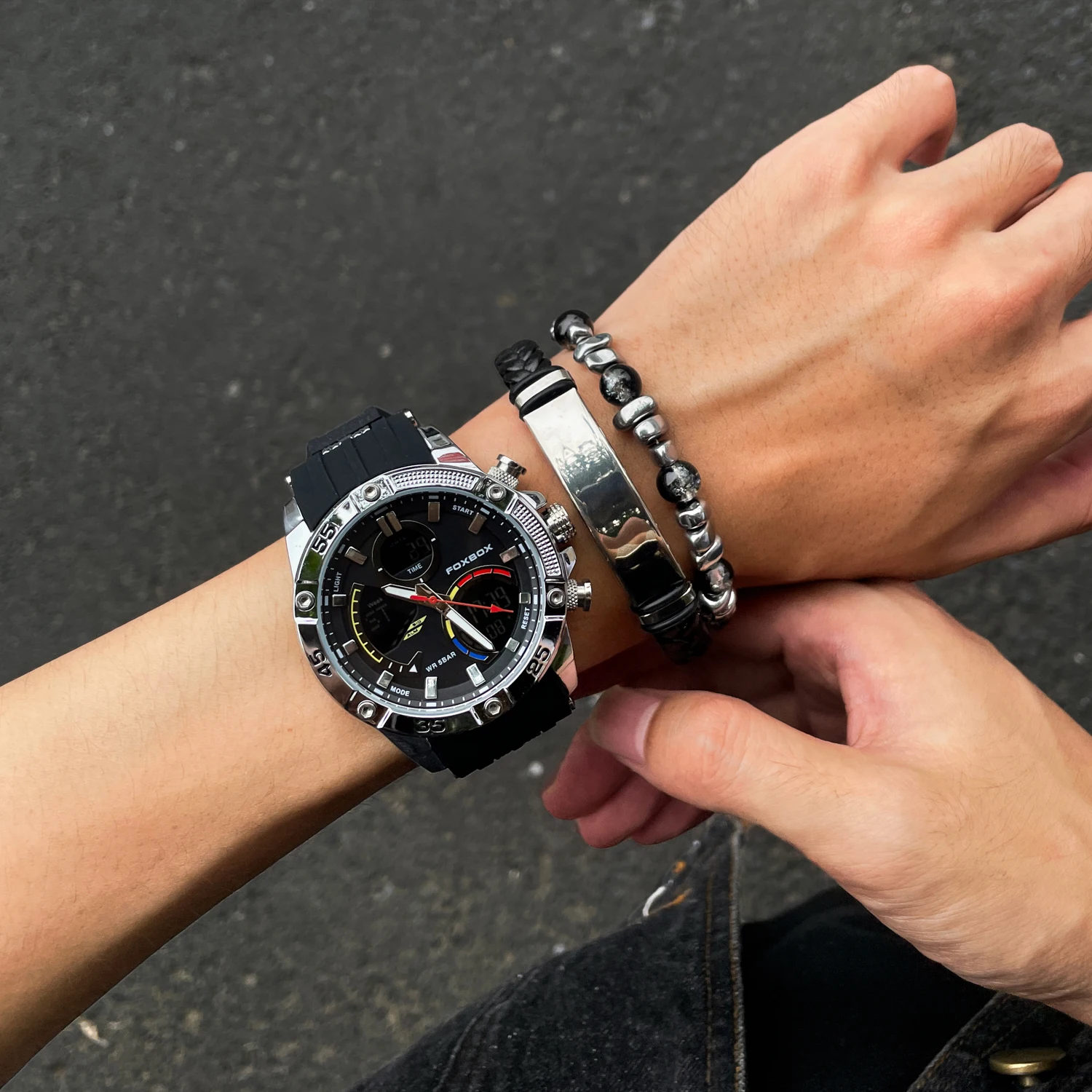 

CILOA round black dual display electronic watch men's brand authentic sports 2025 new trend fashion waterproof quartz watch