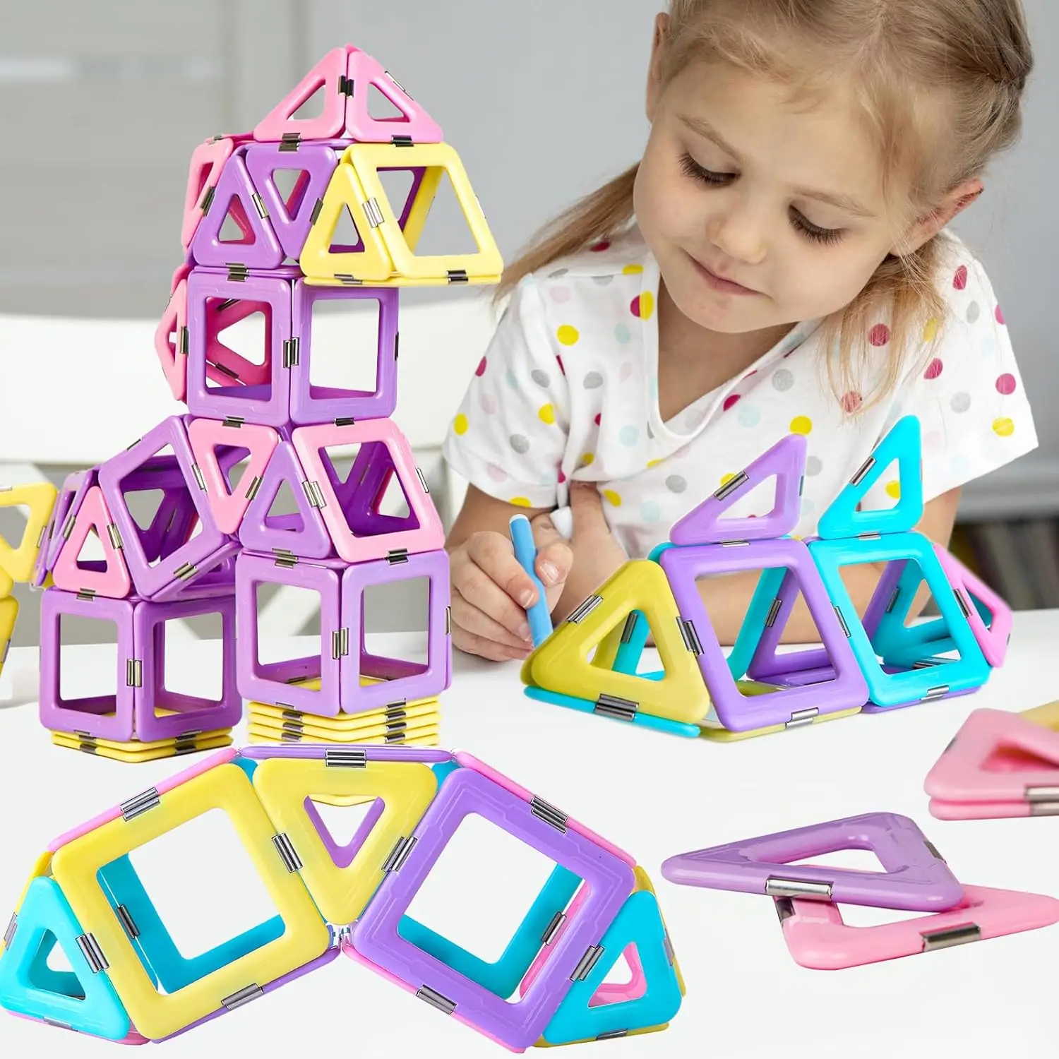 Ladrilhos magnéticos coloridos doces de 40 peças para 3-6 anos - Aprendizagem STEM, Blocos de construção criativos, presentes perfeitos para crianças pequenas para meninos