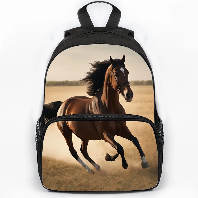 Large Capacity Backpack for Students Boys Girls Running Horses Print Waterproof School Bags Children Knapsack Travel Bag Mochila