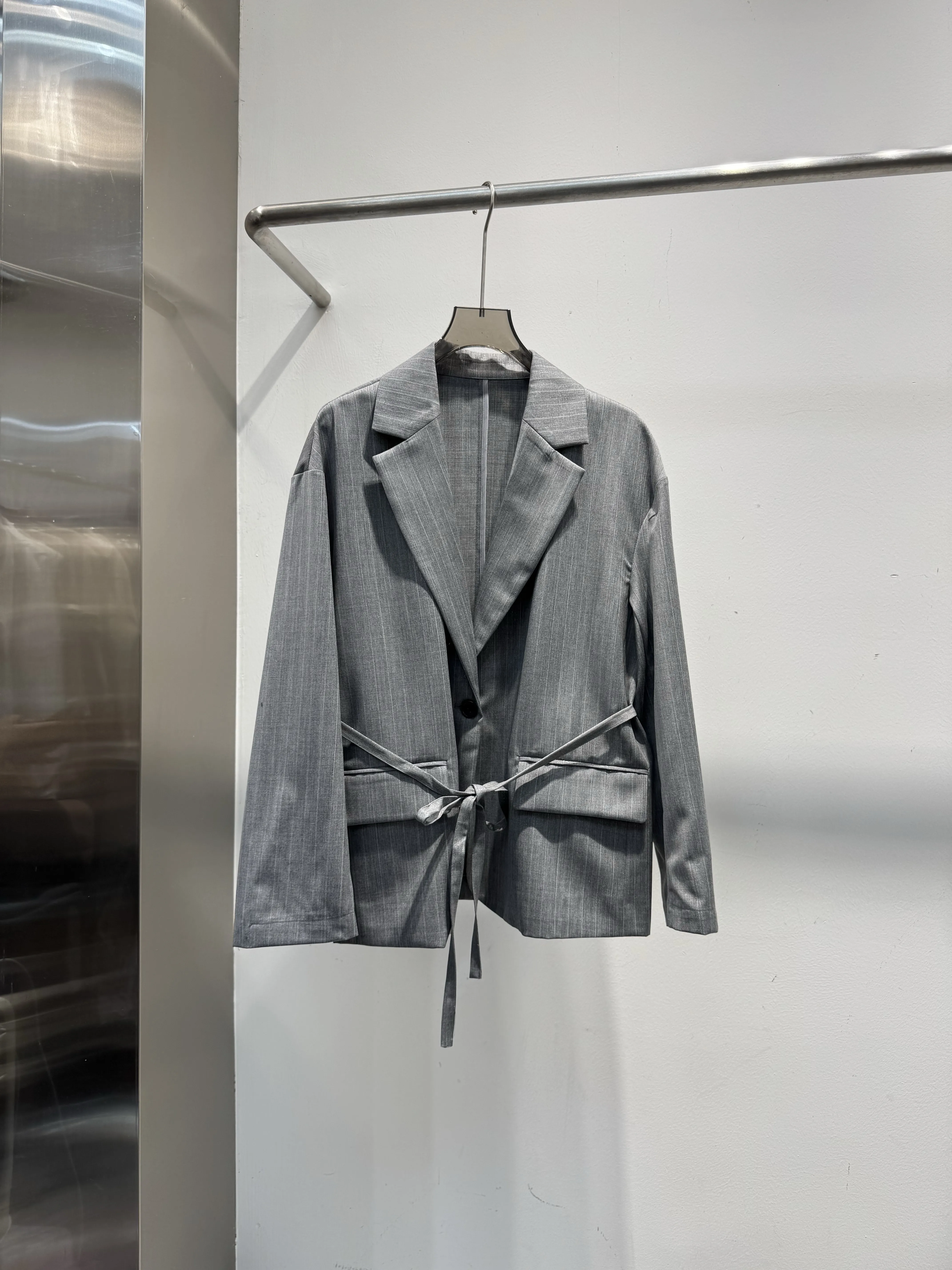 Fall 2026 Wool-blend pinstripe blazer and straight-leg trousers