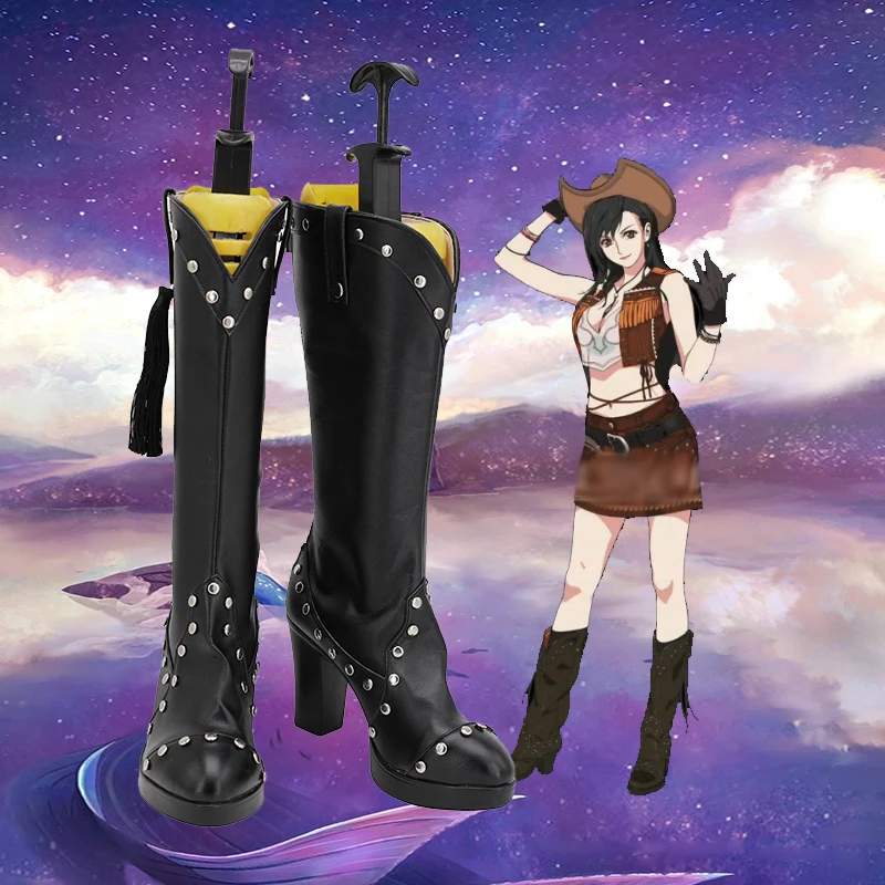 

Game Final Fantasy 7 Tifa Cosplay Shoes Boots Props Halloween Party Role Play Custom Made Aksesori