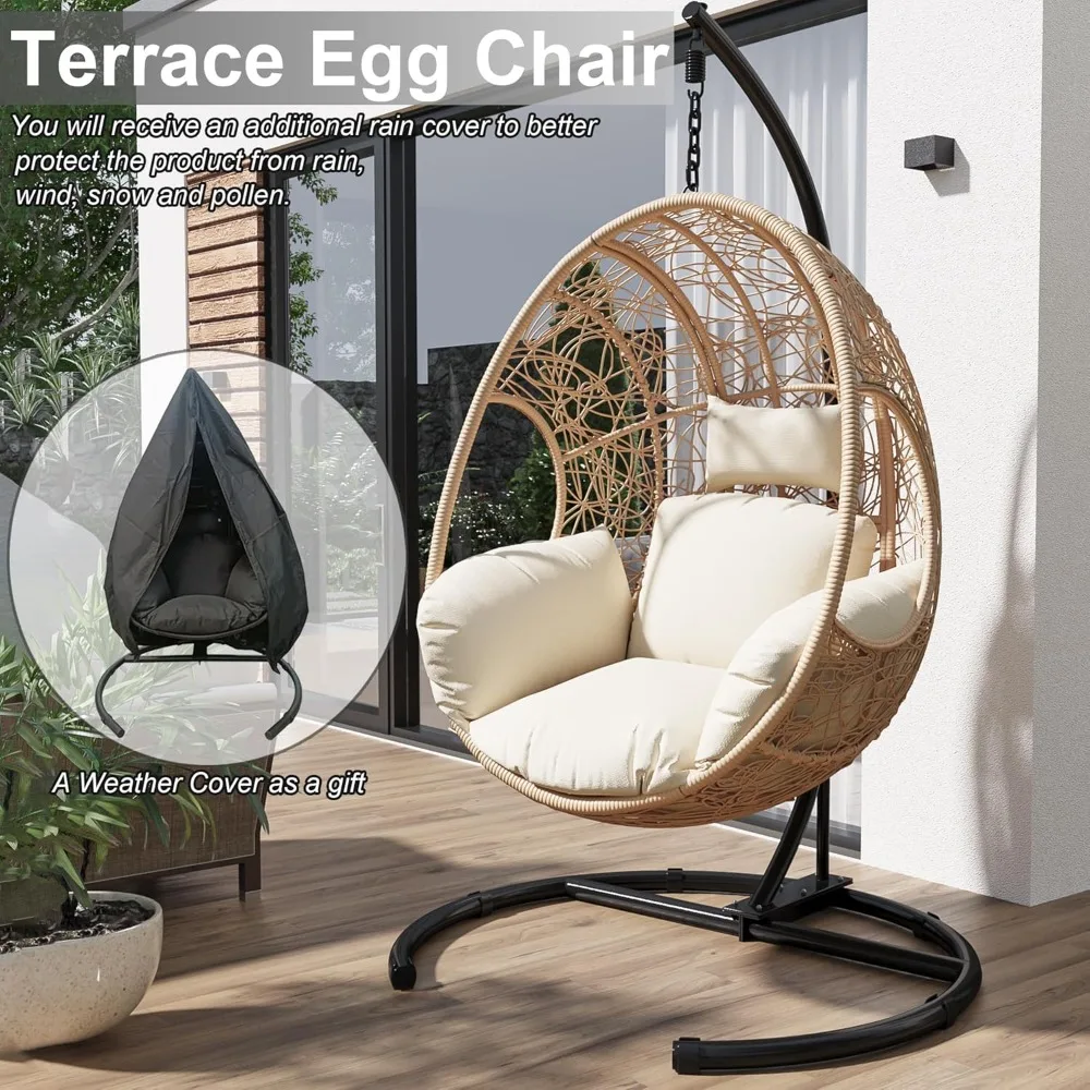 Hanging Egg Chair with Stand - Egg Swing Chair Outdoor Indoor Patio Wicker Chair Swing Hammock Egg Chairs 400lbs Capacity